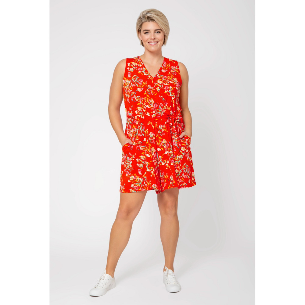 Leota Watercolor Floral Grenadine Darcey Sleeveless V-Neck Romper (Curve) (1X)